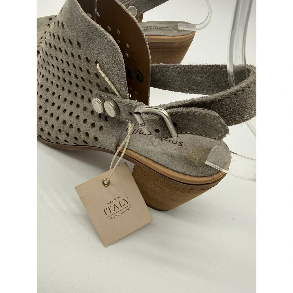 Sophia Milano Gray Suede Perforated‎ Leather Block Heel Sandals Made in Italy 8